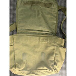 Olive Green Canvas Messenger Bag With Adjustable Strap & hook and loop style Clo